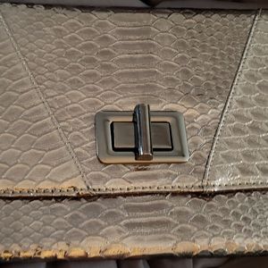 Silver/Gunmetal envelope clutch. Snake embossed.